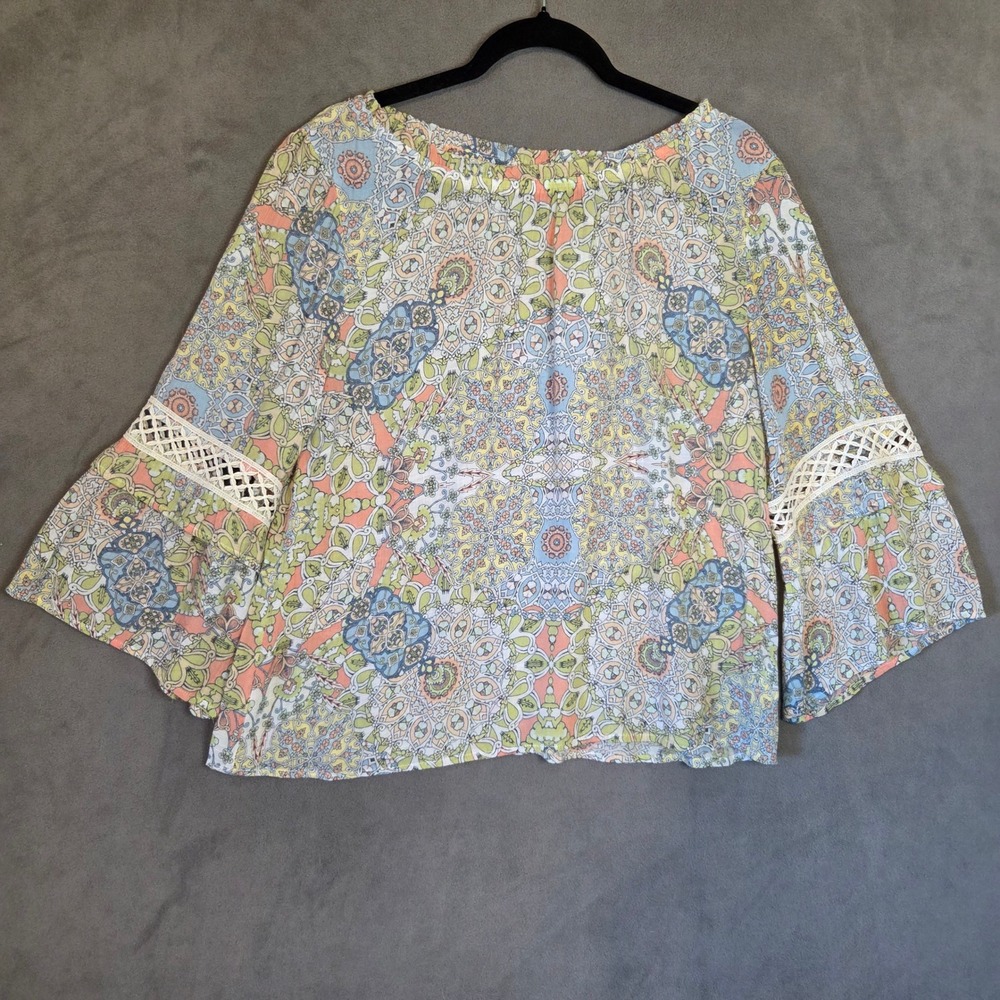Floral & Ivy Paisley Bell Sleeve Peasant Top Women's Small Crochet Boho Hippie
